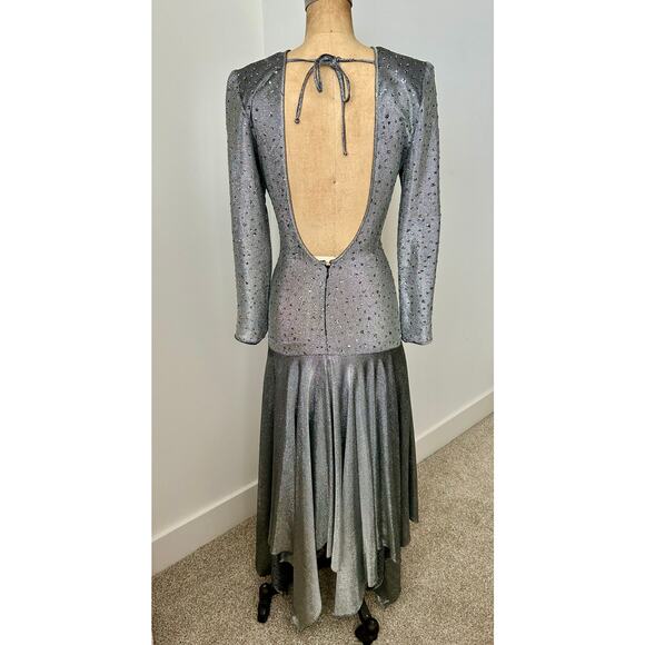 Lillie Rubin Vintage Silver Metallic Dress with Rhinestones size 4 - Picture 3 of 9